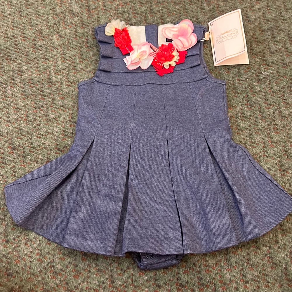 Nicholas and Bears baby girl blue floral dress 12 months nwt